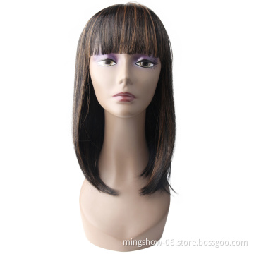 Color 1b/30 18" straight ombre wig synthetic with hair bangs